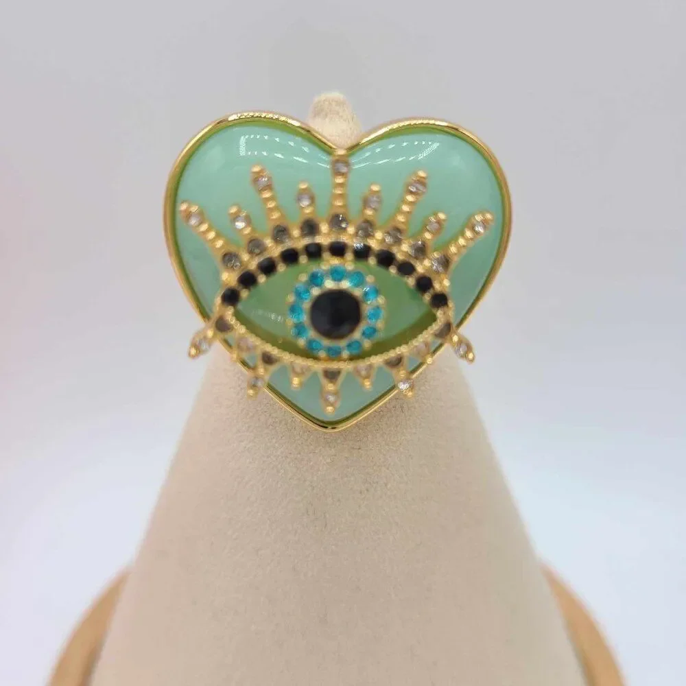 Kurt Geiger Evil Eye Green Stone Heart Cocktail Ring size 7 NWT! NEW!